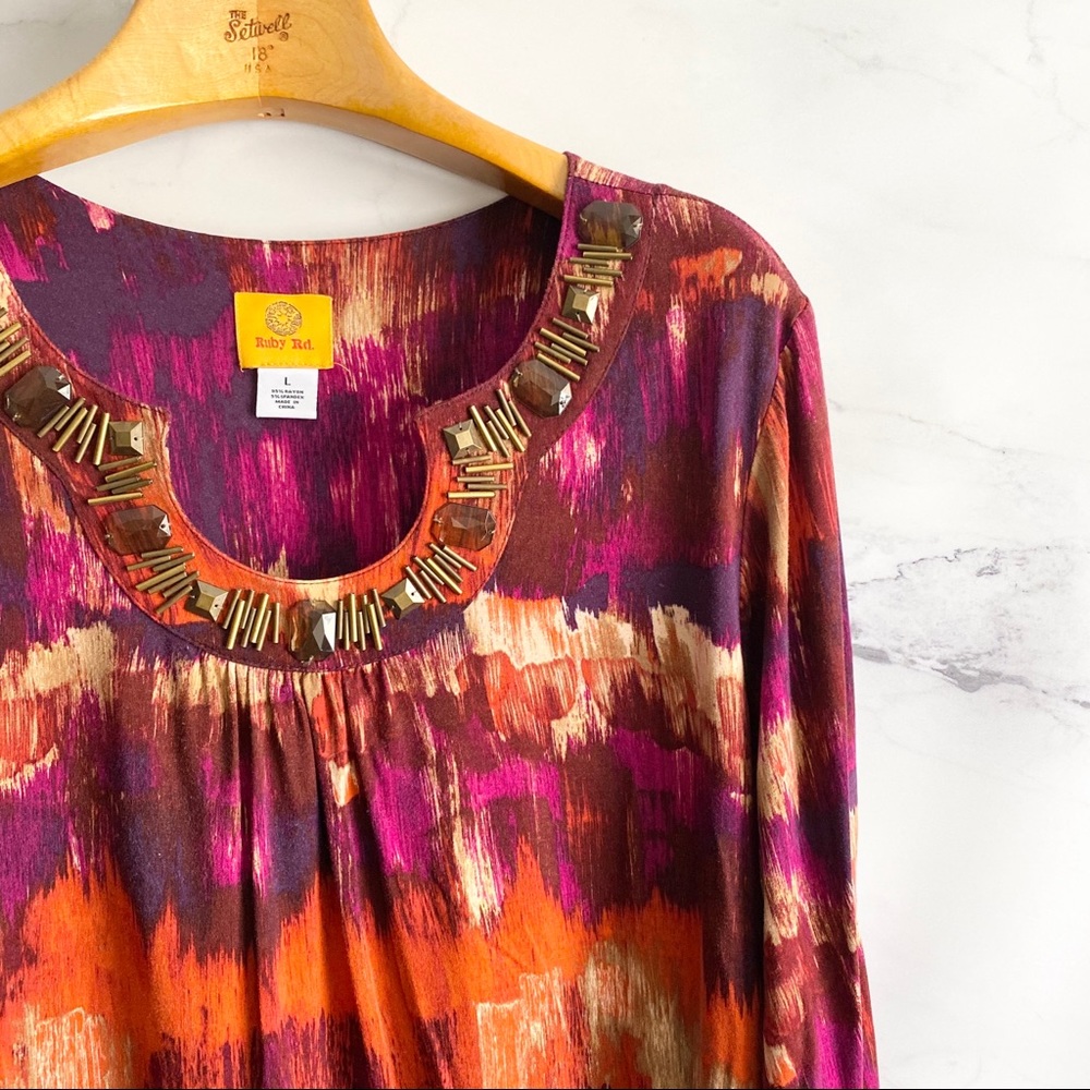 Ruby Rd. Bead Embellished Multi Abstract Print Lo… - image 2